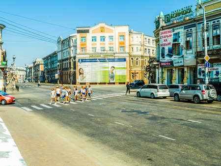 Irkutsk, Russia - August 24, 2016: The sights of Irkutsk, streets and buildings of the city, historical and modern buildings.のeditorial素材