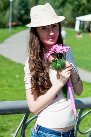 Woman and flowersの写真素材