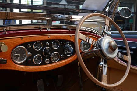 Interesting beautiful design of retro car with original wheel driving and the sensors.のeditorial素材