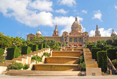 BARCELONA, SPAIN - AUGUST 12: Palau Nacional de Montjuic on August 12, 2011 in Barcelona, Spain. National Palace of Montjuic is now known as the National Art Museum of Catalonia, this is a tourist attraction in the sitÑ.のeditorial素材