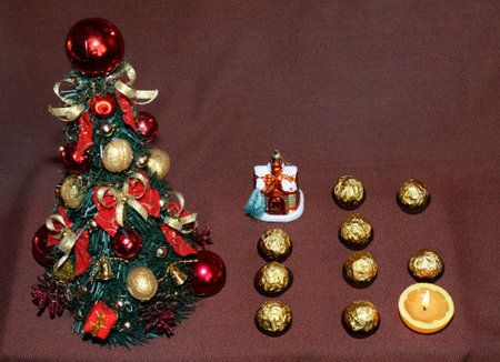 Christmas motive with tree and candy and figure 16 (2016, New Year card - concept).