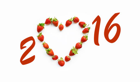 Christmas motif with heart shaped strawberries (2016, New Year card - concept).