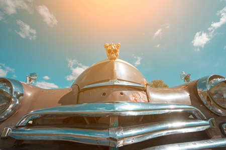 piece vintage car with a skull close up (Halloween, Satanists, goth, dark power, death - concept)の写真素材