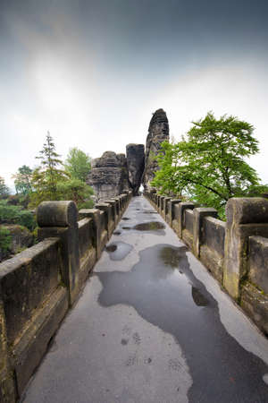 Bridge between rocks near Rathen, Germany, Europe (Sachsische Schweiz)の写真素材