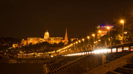 Royal Palace at night and Fisherman's Bastion in Budapest, Hungary, Europeの写真素材