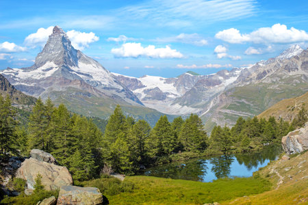 Beautiful landscape with the Matterhorn in the Swiss Alps, near Zermatt, Switzerland, Europeの写真素材