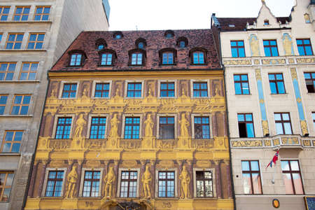 facade of houses on the medieval Market square in Wroclaw (capital of Silesia), Poland, Europeの写真素材