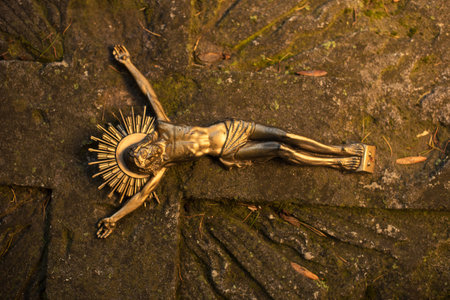 The crucifixion of Jesus Christ on a stone grave as a symbol of suffering and salvation of mankind...