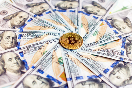 Dollars and bicone as an abstract symbol of the growing role of digital currency and financial...