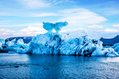 Magical beautiful landscape with ice depths in the famous Jokulsarlon glacial lagoon in Iceland....
