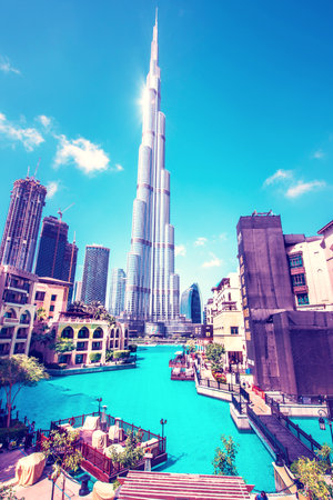 Dubai, United Arab Emirates â February 7, 2021: beautiful dramatic breathtaking view of the Burj Khalifa on a background of clouds.のeditorial素材