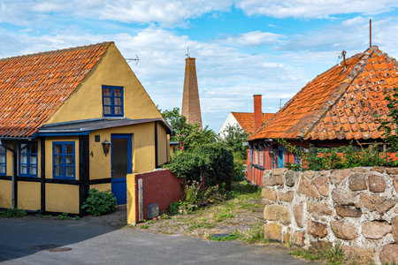 Traditional half-timbered houses in the town of Sandvig, Bornholm, Denmarkのeditorial素材