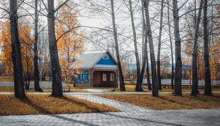 Wooden house for children to play. Recreation Park in October 2015.の写真素材