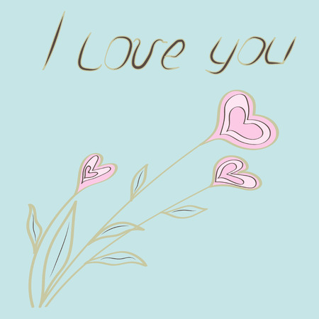 Hand-drawing card - I LOVE YOU. Bouquet of hearts in pastel colors on light blue backgroundのイラスト素材