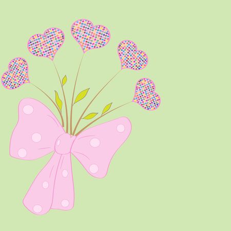 hand-drawing bouquet of colorful hearts on a green background use for greeting cardのイラスト素材