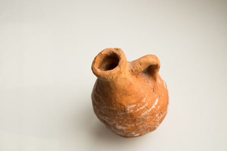 Ceramic pitcher made by a kidの写真素材