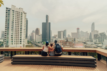 Family travel in Bangkok city.