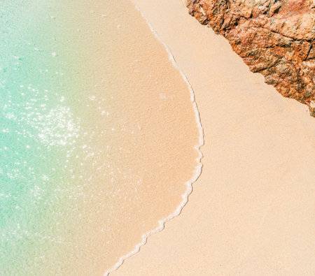 Aerial view of beautiful sandy beach with turquoise sea waterの写真素材