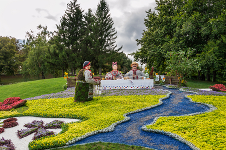 Exhibition of floral arrangements on national themes of unity of Ukraineの写真素材