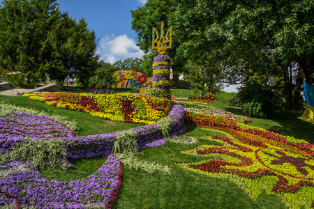 Exhibition of floral arrangements on national themes of unity of Ukraineの写真素材
