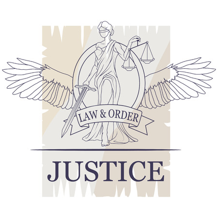 Femida lady of justice. Themis emblem.Law And Order Company Vector Design Templateのイラスト素材