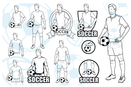 Set Of Football Players With Balls. Soccer player with a ball. Soccer icon. Soccer game.のイラスト素材