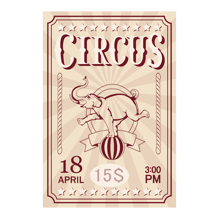 Circus ticket. Carnival poster vintage circus show. Different circus animals.のイラスト素材