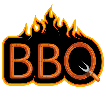 BBQ Grill. Ð¡ooking meat on fire. Barbecue Party. Bbq logo.のイラスト素材