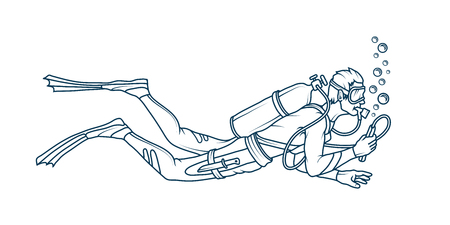 Scuba diving logo. Diver with scuba. Scuba-diving. Vector diver character.のイラスト素材