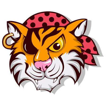 Vector tiger pirate icon with one eye illustration.のイラスト素材