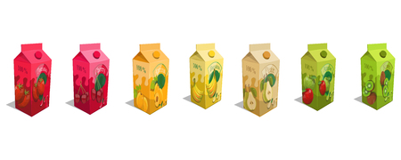 Set of different juice product. Fresh Juice logo. Healthy drink. Juice is a nutritious liquid. Ecologically pure natural juice.のイラスト素材