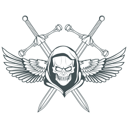 Skull illustration. Evil skull on white background. Vector graphics to designのイラスト素材