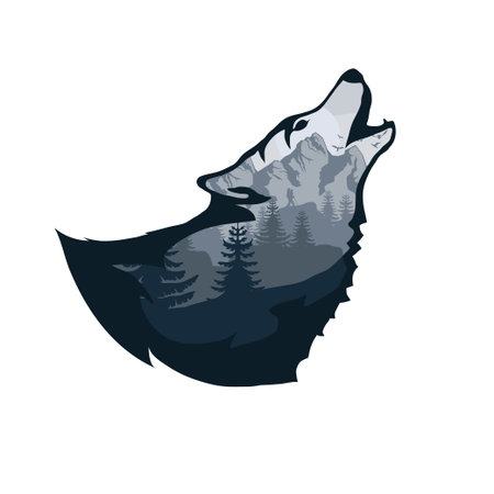 wolf double exposure. Wildlife for your design, outdoors symbol wolf double exposure. Vector...