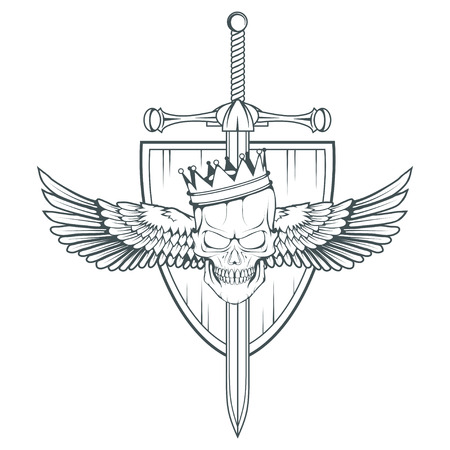 Skull illustration. Evil skull on white background. Vector graphics to designのイラスト素材