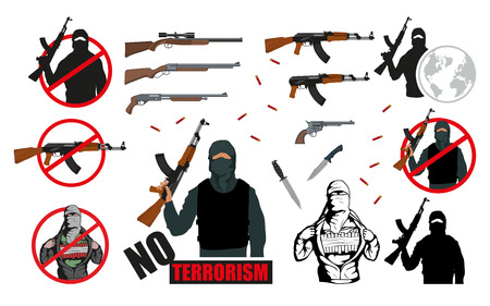 Set of world terror illustration.Weapon set. Stop Terrorism concept. Vector graphics to designのイラスト素材