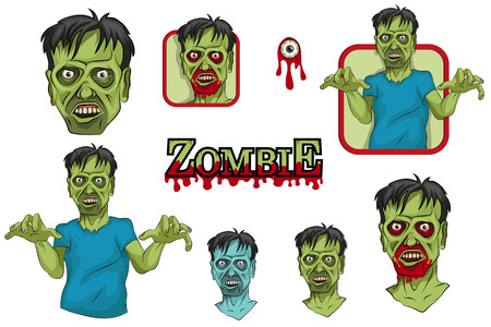 Zombies set. Cartoon Zombie head and hand. Vector graphics to designのイラスト素材