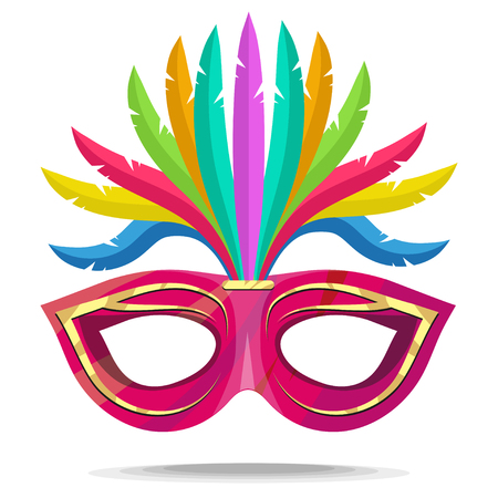 Carnival masks. Carnival concept illustration. Pink mask with a golden pattern and feathers. Vector graphics to designのイラスト素材