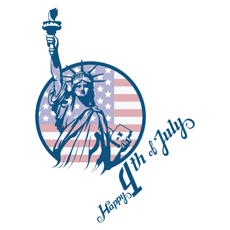 America's Independence Day. Traditional Symbols of America. The Statue of Liberty. Happy Independence Day. American flag. Vector graphics to designのイラスト素材