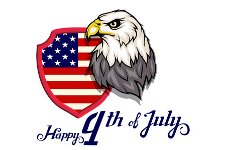 America's Independence Day. Traditional Symbols of America. Bald eagle logo. Happy Independence Day. American flag. Vector graphics to designのイラスト素材