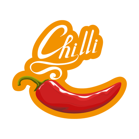 Hand drawn Red hot pepper. Spicy ingredient. Chili logo. Spice Hot Chili Pepper isolated on white background. Natural healthy food. Vector graphics to design.のイラスト素材
