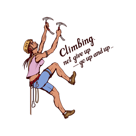 alpinist slogan with woman mountaineer vector illustrationのイラスト素材