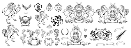 Heraldry, heraldic crest or coat of arms, heraldic elements for your design.のイラスト素材