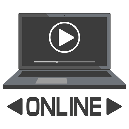 hand drawn watch online concept, watch online logo, online tv icon isolated on white background, video player label, watch tv emblem, vector graphic to designのイラスト素材