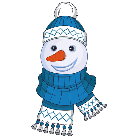 Christmas snowman isolated on white background. New Year's holiday. Christmas snowman. Winter character head. New year characters. Winter celebration. Snowman dressed in winter clothes. New Yearのイラスト素材