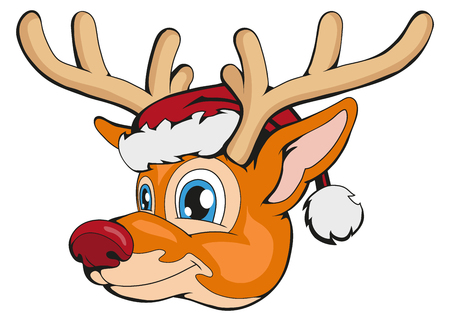 Christmas deer isolated on white background. New Year's holiday. Christmas deer. Winter character head. Different new year characters. Winter celebration. Deer dressed in winter clothes. New Yearのイラスト素材