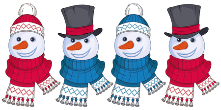 Christmas snowman isolated on white background. New Year's holiday. Christmas snowman. Winter character head. New year characters. Winter celebration. Snowman dressed in winter clothes. New Yearのイラスト素材