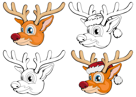 Christmas deer isolated on white background. New Year's holiday. Christmas deer. Winter character head. Different new year characters. Winter celebration. Deer dressed in winter clothes. New Yearのイラスト素材