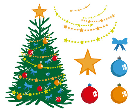 Christmas tree isolated on white background. New Year's holiday. Christmas fir-tree. Winter character fir-tree. Christmas tree. Winter celebration. Fir-tree dressed in winter clothes. New Year's tree.のイラスト素材