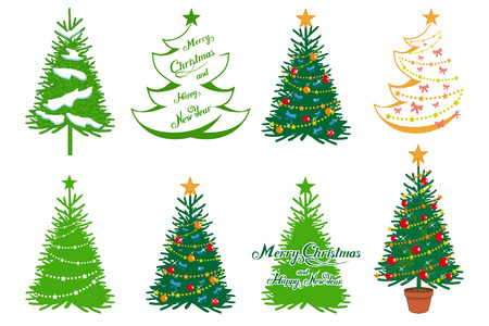 Christmas tree isolated on white background. New Year's holiday. Christmas fir-tree. Winter character fir-tree. Christmas tree. Winter celebration. Fir-tree dressed in winter clothes. New Year's tree.のイラスト素材