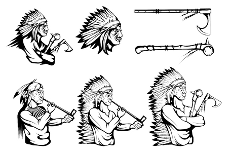 indian chief set, vector graphic to designのイラスト素材